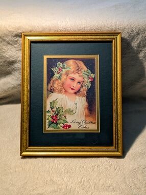 Vintag XMas Early 1900s  "Loving Christmas Wishes" Framed And Matted Post Card.